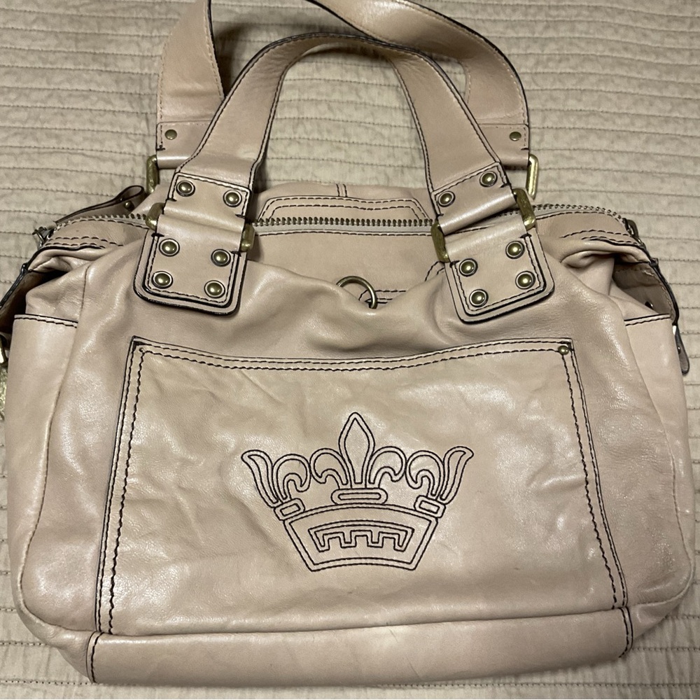 Gianni Bini Tan Satchel with Crown Detail